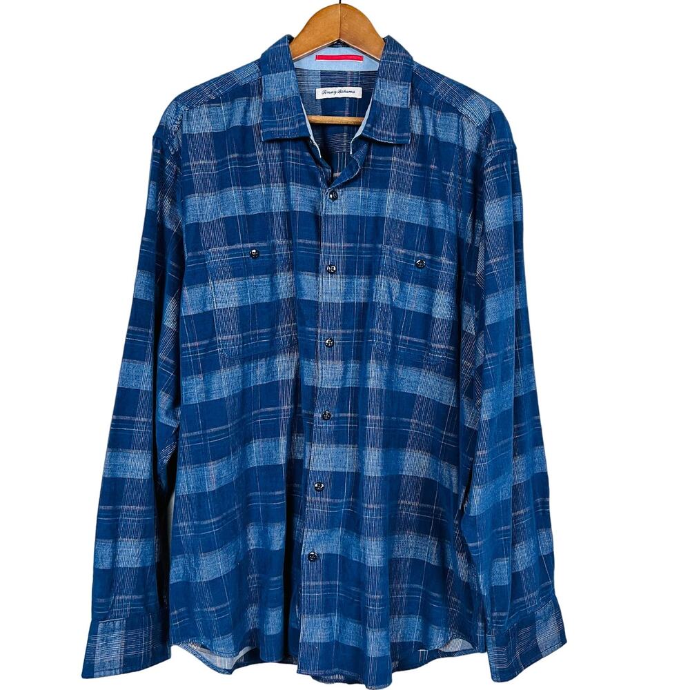Tommy Bahama Button Up Shirt Checker Print Long Sleeve Soft - XL